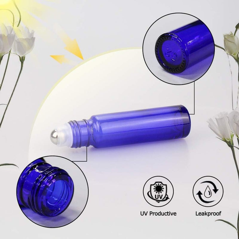 Sungwoo 12 Pack Essential Oil Bottles  10ml Blue Glass Bottles with Stainless Steel Roller Balls and Caps for Travel  Perfume and Lip Gloss - Image 3